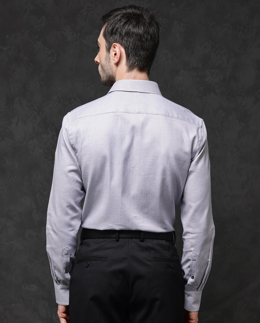 Rare Rabbit Men's Veslo Light Grey Cotton Jacquard Regular Fit Full Sleeve Collared Shirt