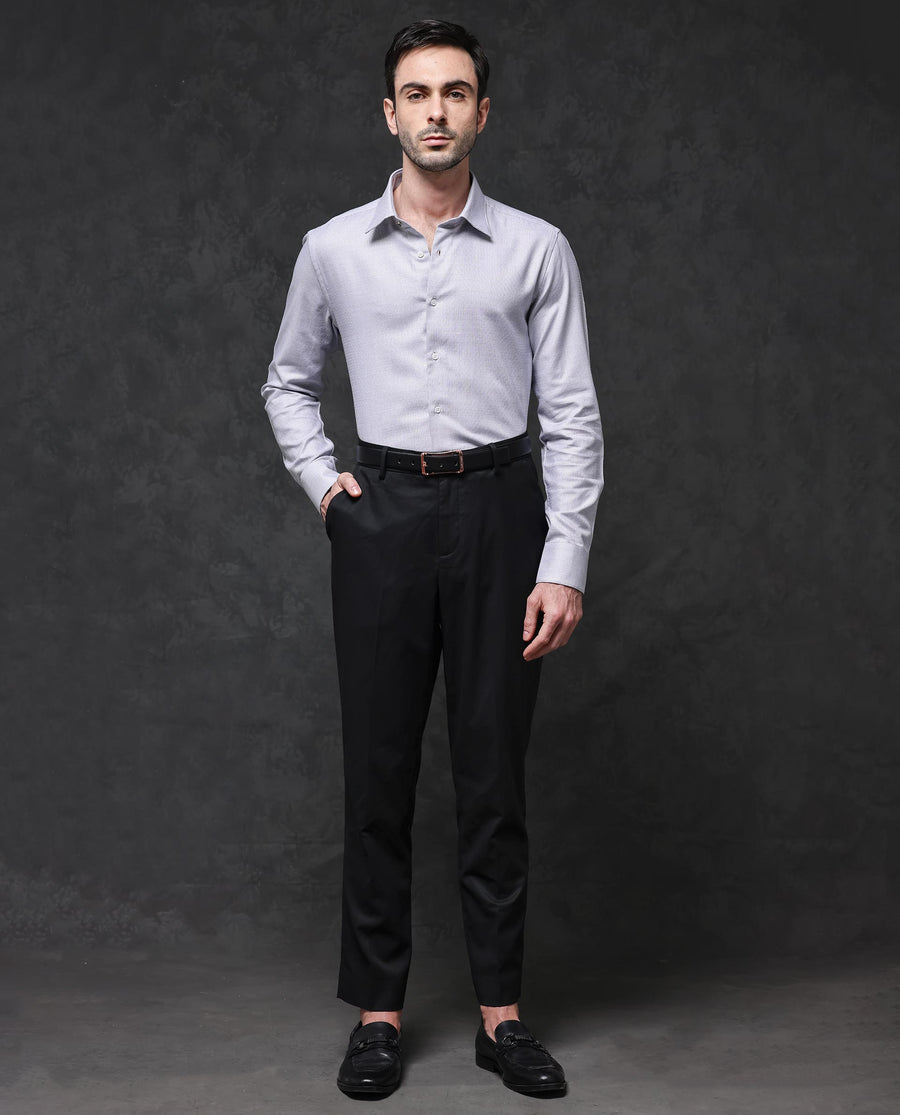 Rare Rabbit Men's Veslo Light Grey Cotton Jacquard Regular Fit Full Sleeve Collared Shirt