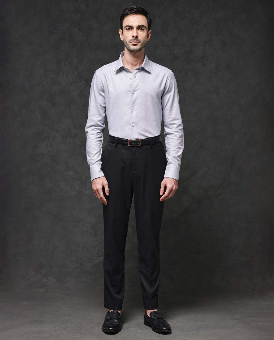 Rare Rabbit Men's Veslo Light Grey Cotton Jacquard Regular Fit Full Sleeve Collared Shirt