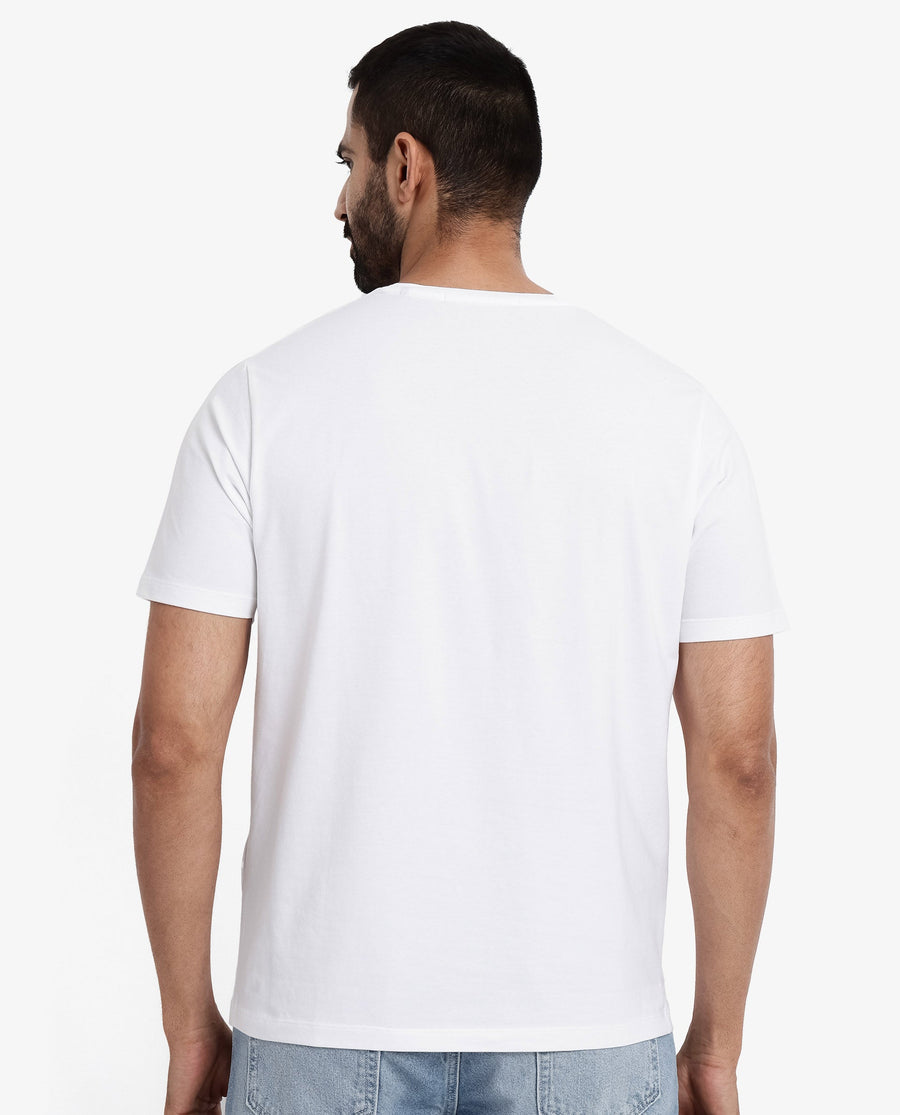 Rare Rabbit Men's Vetos White Cotton Graphic Print Regular Fit Half Sleeve Crew Neck T-Shirt