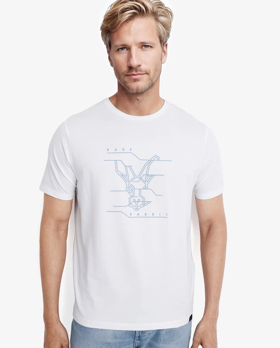 Rare Rabbit Men's Vetos White Cotton Graphic Print Regular Fit Half Sleeve Crew Neck T-Shirt