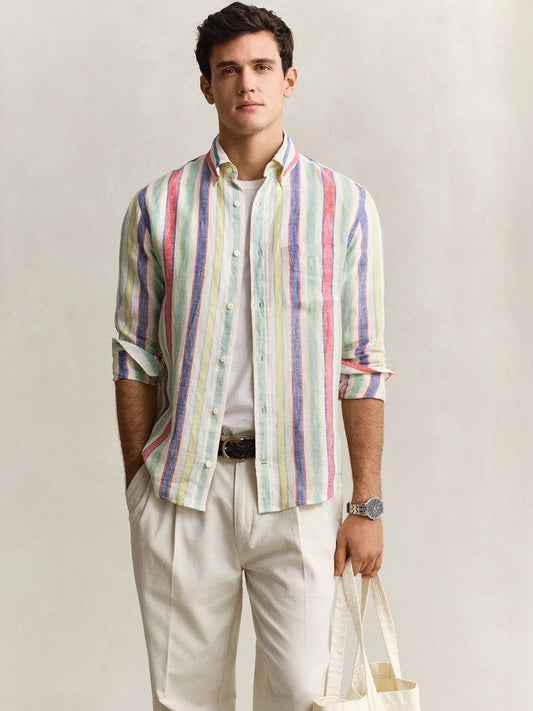 Gant Men Multicolour Striped Regular Fit Pure Linen Shirt
