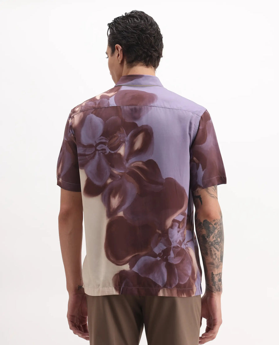 Rare Rabbit Men's Vider 2 Dusky Blue Viscose Floral Print Relaxed Fit Half Sleeve Collared Shirt