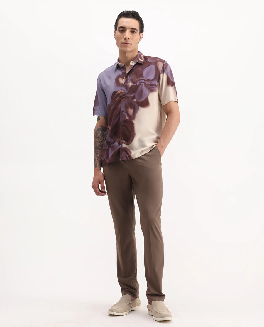 Rare Rabbit Men's Vider 2 Dusky Blue Viscose Floral Print Relaxed Fit Half Sleeve Collared Shirt