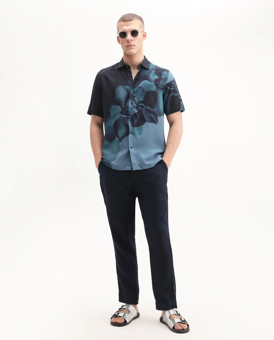 Rare Rabbit Men's Vider 1 Dusky Green Viscose Floral Print Relaxed Fit Half Sleeve Collared Shirt
