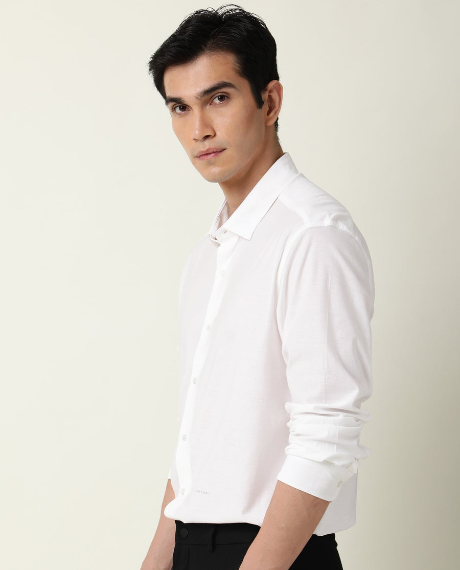 Rare Rabbit Men's Villa White Cotton Plain Tailored Fit Full Sleeve Collared Shirt