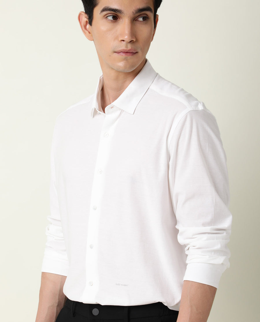 Rare Rabbit Men's Villa White Cotton Plain Tailored Fit Full Sleeve Collared Shirt