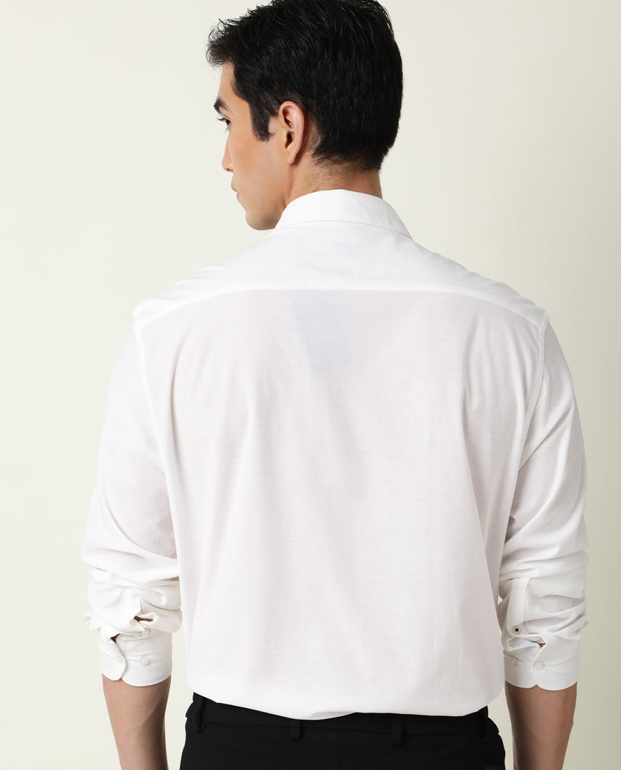 Rare Rabbit Men's Villa White Cotton Plain Tailored Fit Full Sleeve Collared Shirt