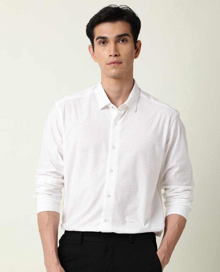 Rare Rabbit Men's Villa White Cotton Plain Tailored Fit Full Sleeve Collared Shirt