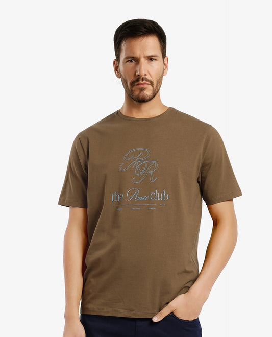 Rare Rabbit Men's Vin Dark Green Cotton Blend printed Regular Fit Half Sleeve Crew Neck T-Shirt