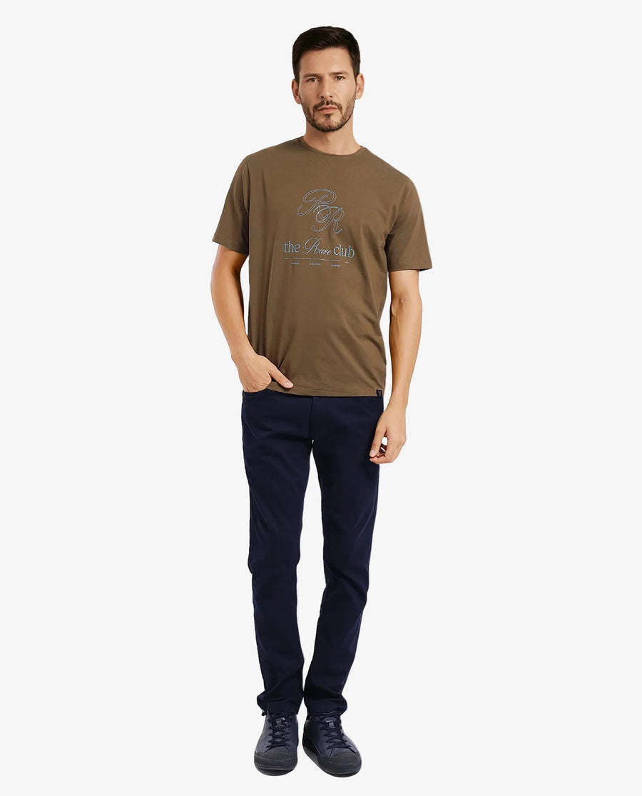 Rare Rabbit Men's Vin Dark Green Cotton Blend printed Regular Fit Half Sleeve Crew Neck T-Shirt