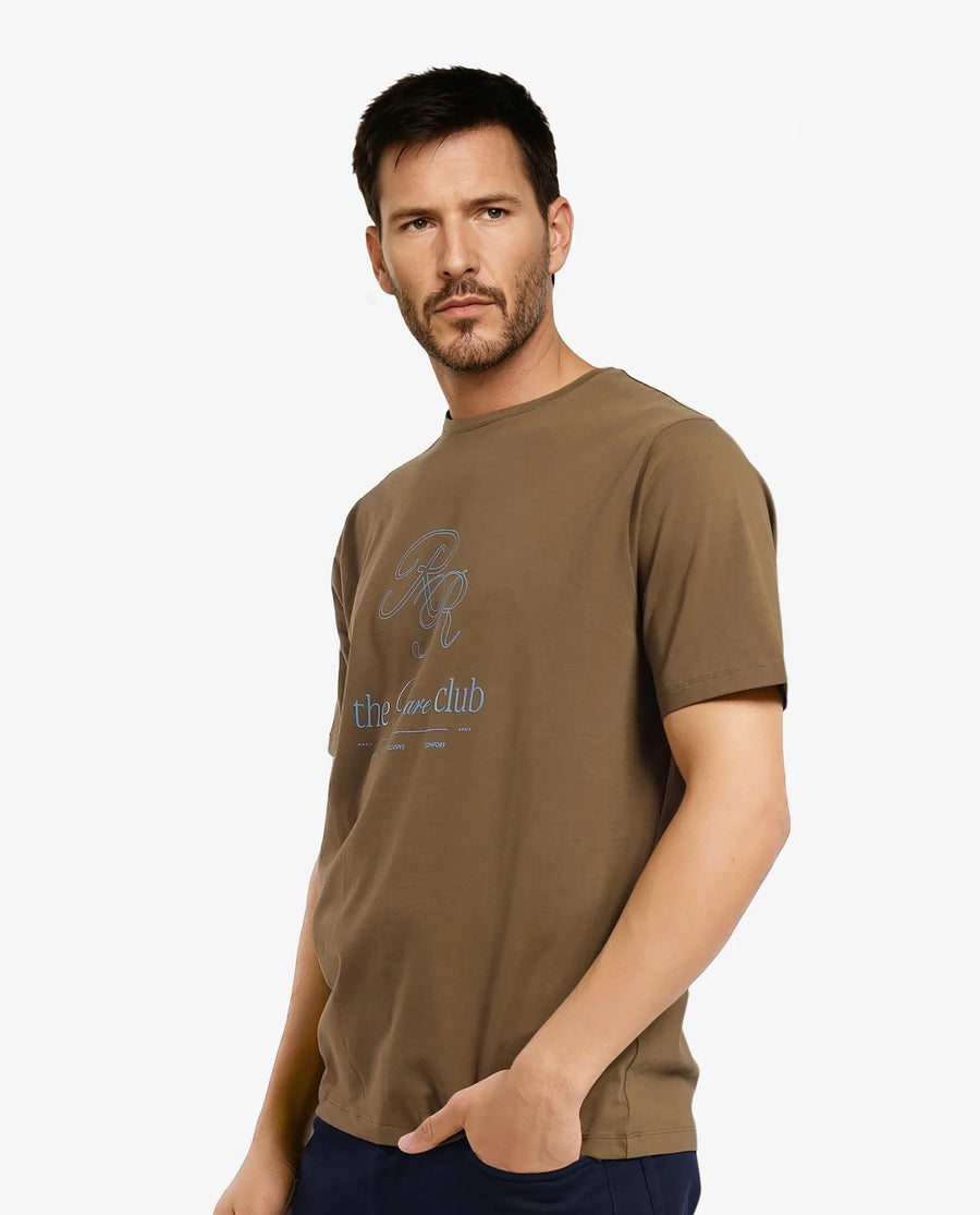 Rare Rabbit Men's Vin Dark Green Cotton Blend printed Regular Fit Half Sleeve Crew Neck T-Shirt