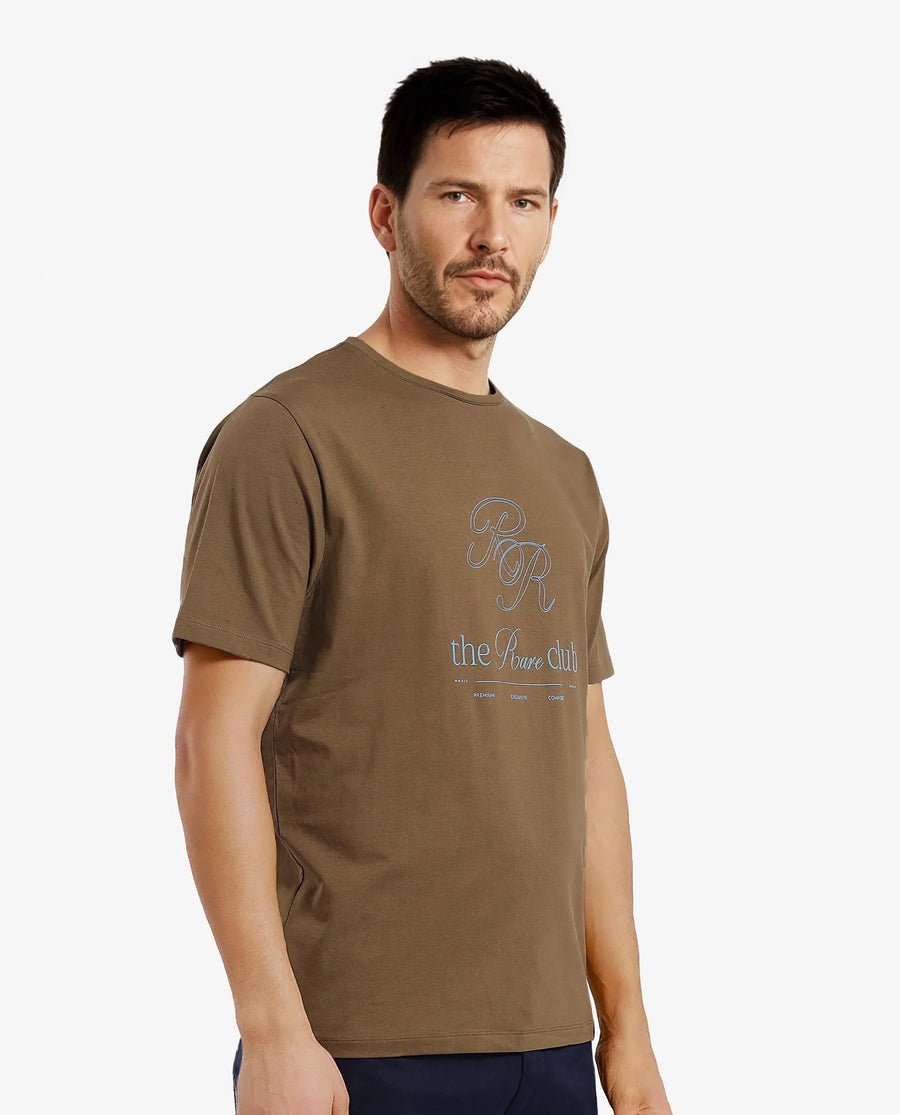 Rare Rabbit Men's Vin Dark Green Cotton Blend printed Regular Fit Half Sleeve Crew Neck T-Shirt