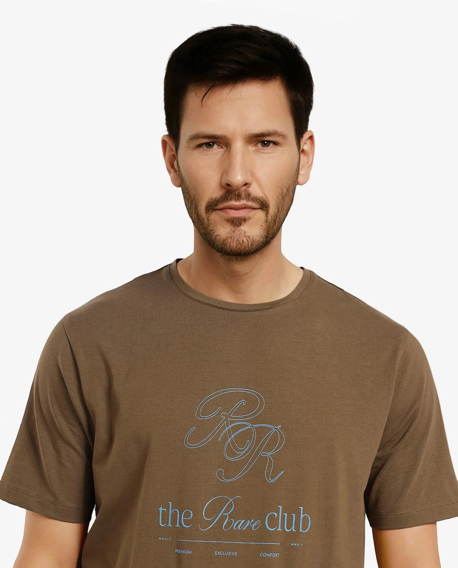 Rare Rabbit Men's Vin Dark Green Cotton Blend printed Regular Fit Half Sleeve Crew Neck T-Shirt