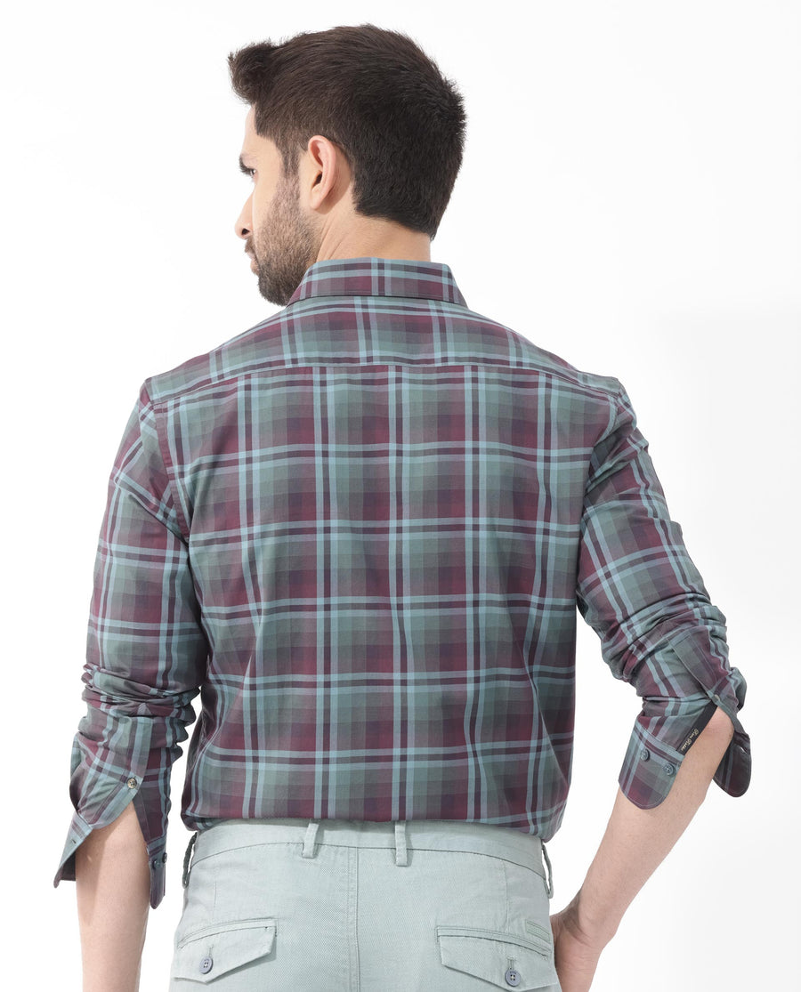 Rare Rabbit Men's Vinet Dark Maroon Cotton Checked Print Regular Fit Full Sleeve Collared Shirt