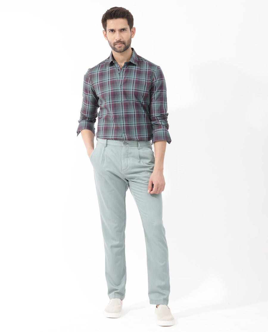 Rare Rabbit Men's Vinet Dark Maroon Cotton Checked Print Regular Fit Full Sleeve Collared Shirt