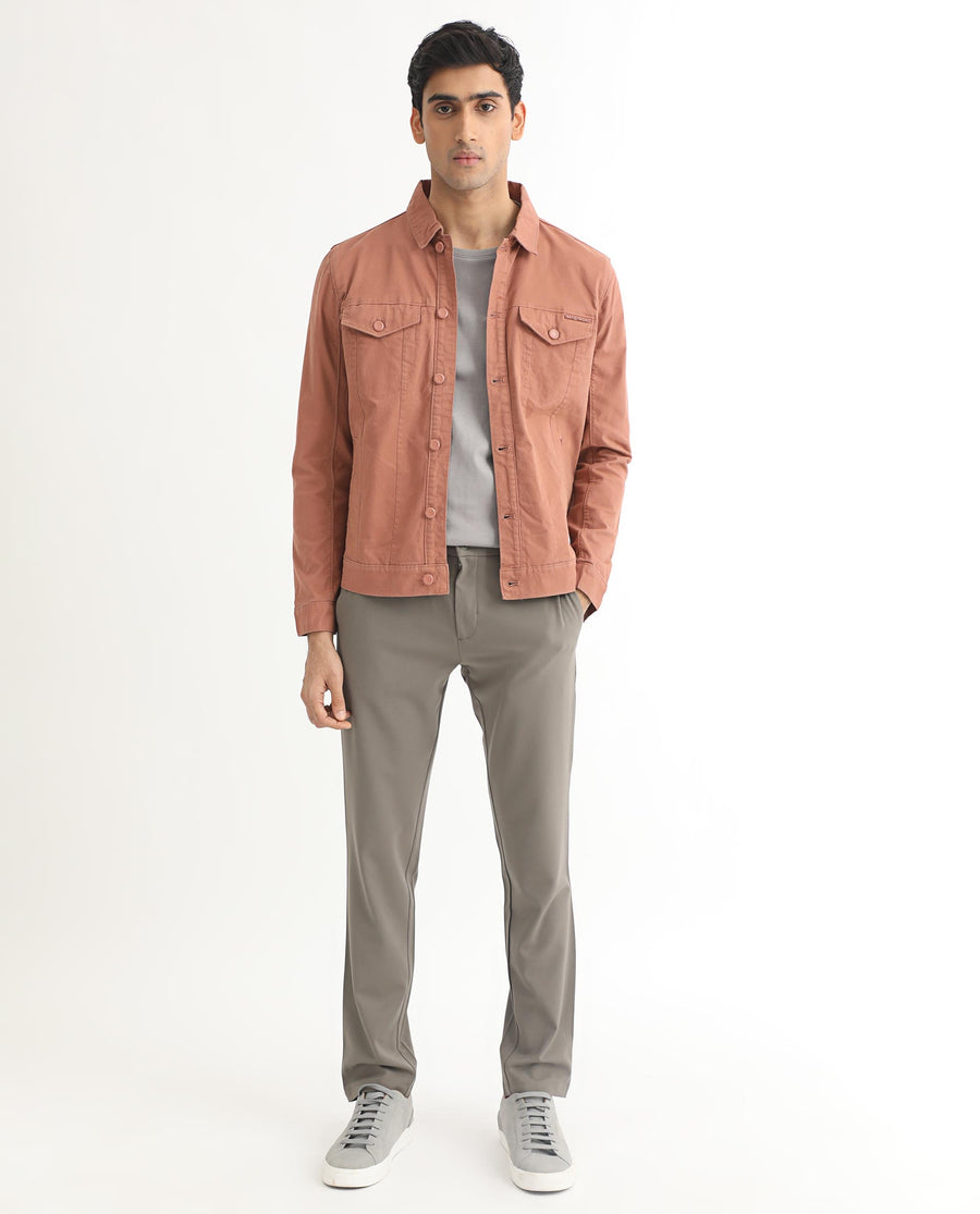 Rare Rabbit Men's Vintago Dusky Red Cotton Plain Regular Fit Full Sleeve Spread Collar Jacket