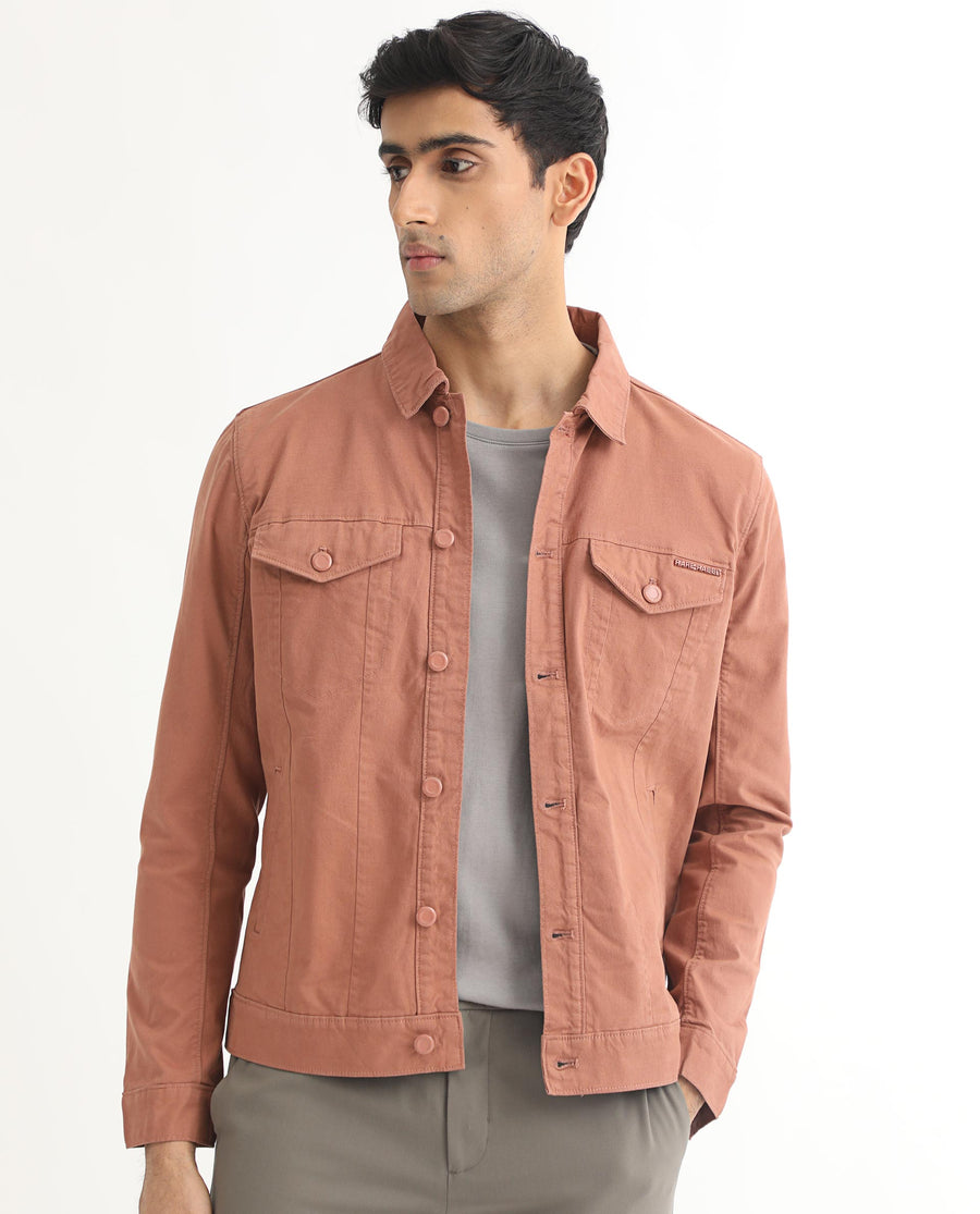 Rare Rabbit Men's Vintago Dusky Red Cotton Plain Regular Fit Full Sleeve Spread Collar Jacket