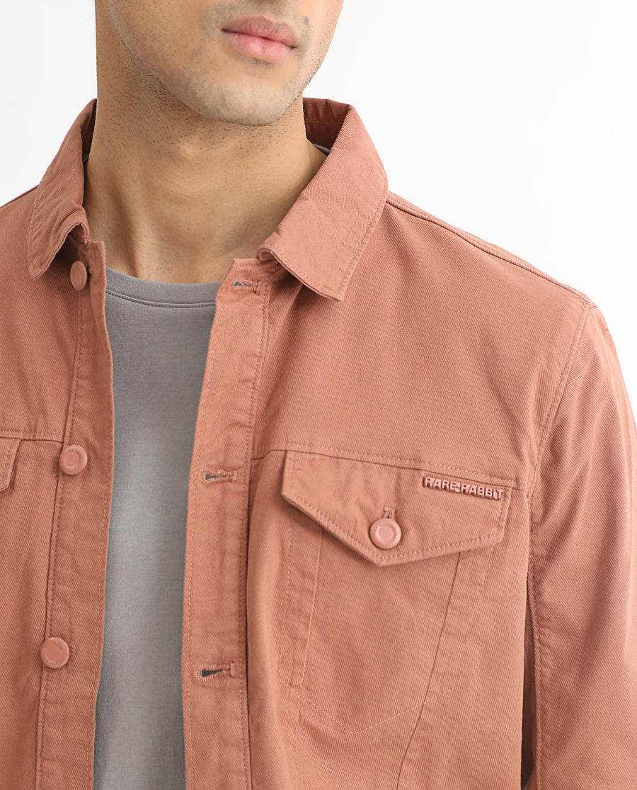 Rare Rabbit Men's Vintago Dusky Red Cotton Plain Regular Fit Full Sleeve Spread Collar Jacket