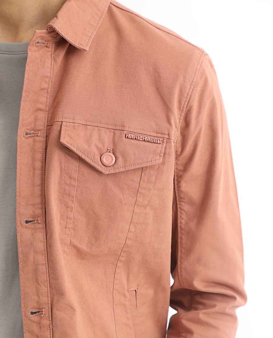 Rare Rabbit Men's Vintago Dusky Red Cotton Plain Regular Fit Full Sleeve Spread Collar Jacket