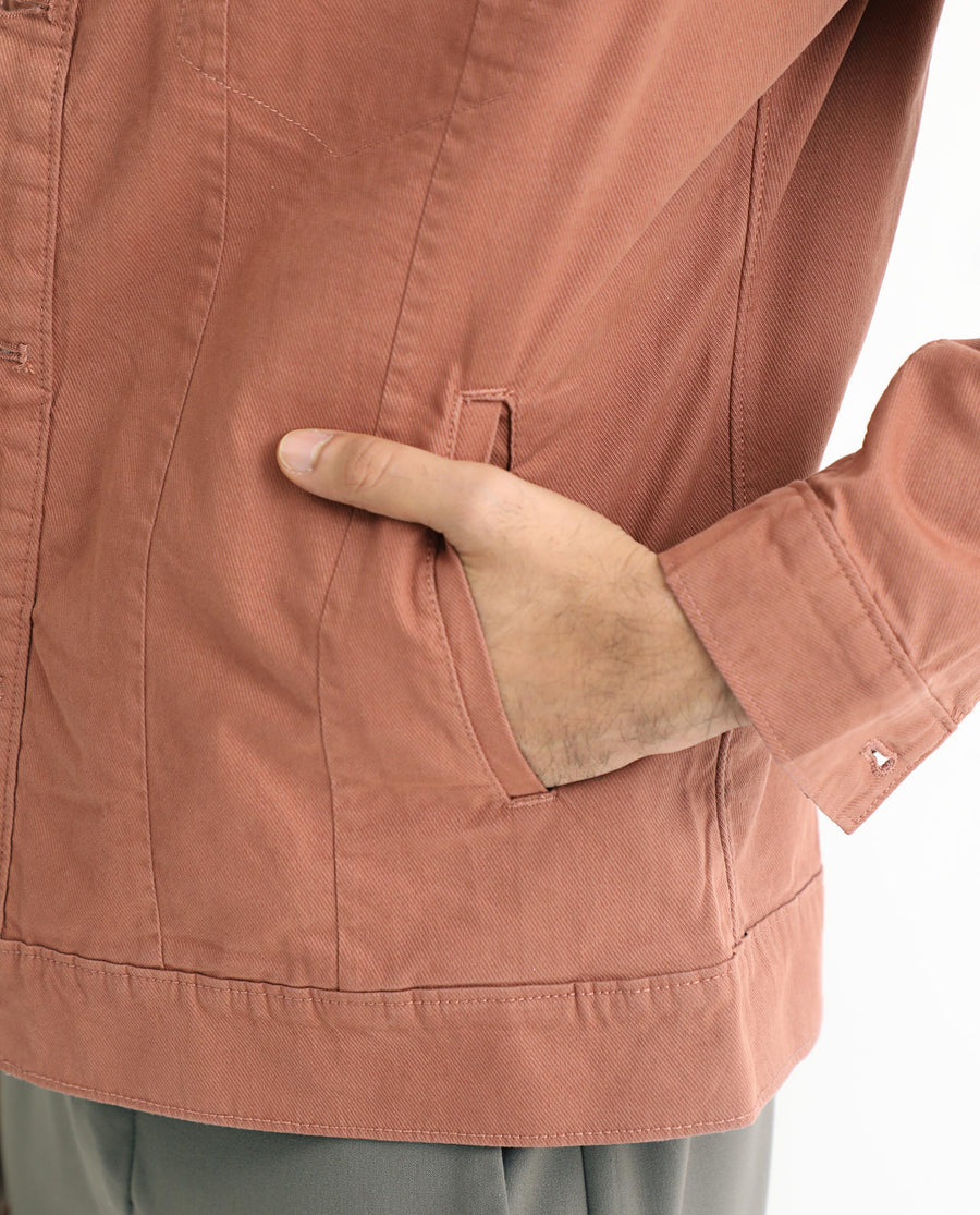 Rare Rabbit Men's Vintago Dusky Red Cotton Plain Regular Fit Full Sleeve Spread Collar Jacket