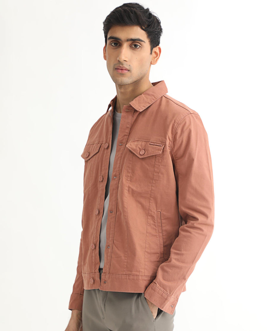 Rare Rabbit Men's Vintago Dusky Red Cotton Plain Regular Fit Full Sleeve Spread Collar Jacket