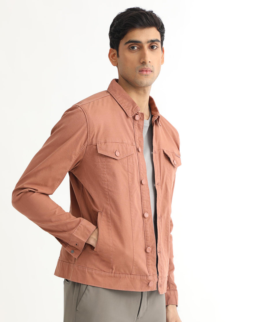 Rare Rabbit Men's Vintago Dusky Red Cotton Plain Regular Fit Full Sleeve Spread Collar Jacket