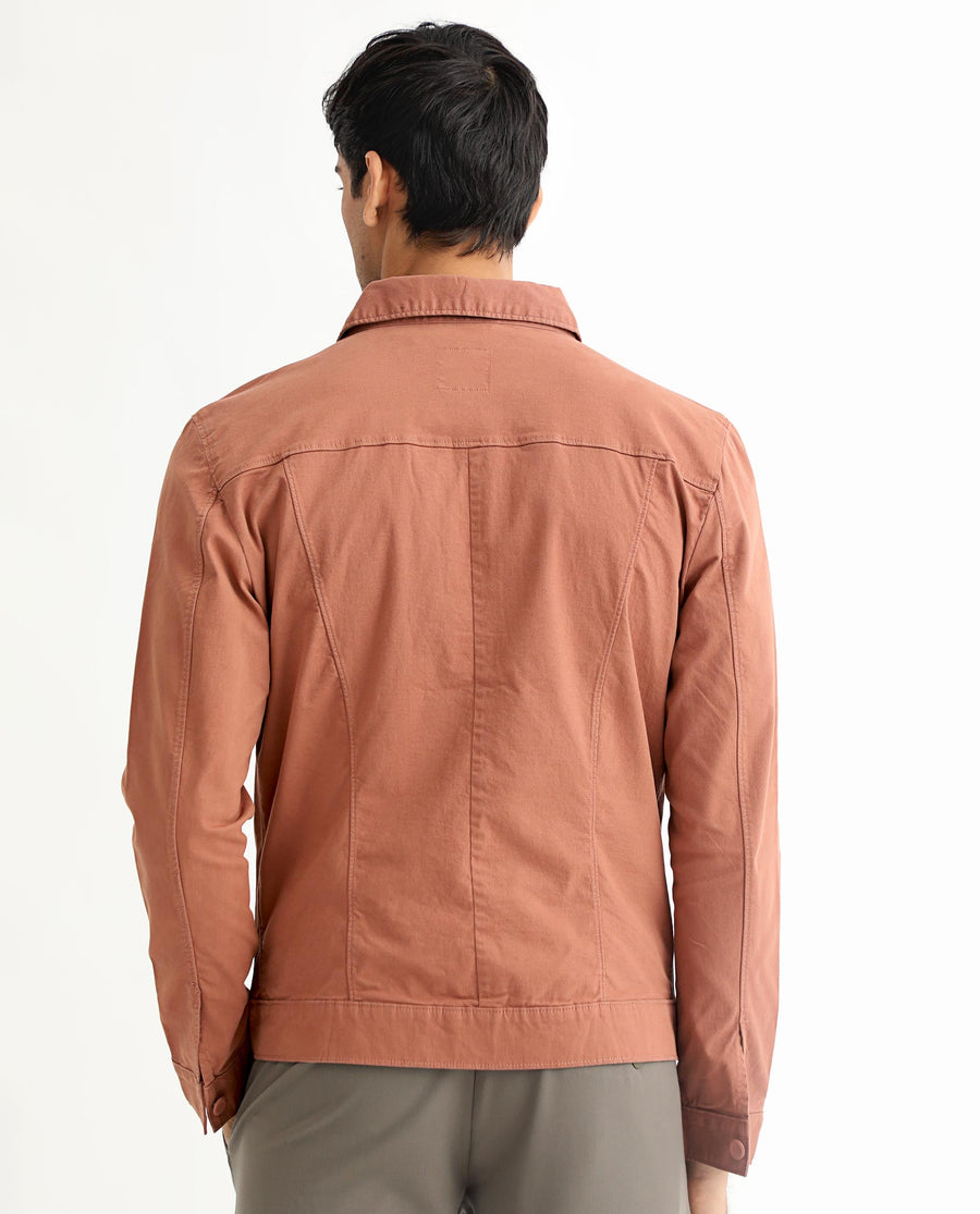 Rare Rabbit Men's Vintago Dusky Red Cotton Plain Regular Fit Full Sleeve Spread Collar Jacket