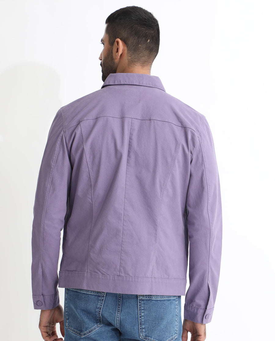 Rare Rabbit Men's Vintago Pastel Purple Cotton Plain Regular Fit Full Sleeve Spread Collar Jacket