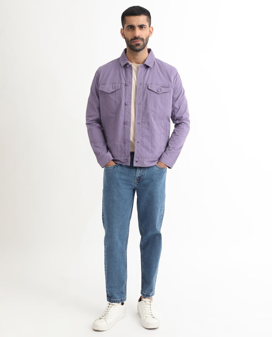 Rare Rabbit Men's Vintago Pastel Purple Cotton Plain Regular Fit Full Sleeve Spread Collar Jacket