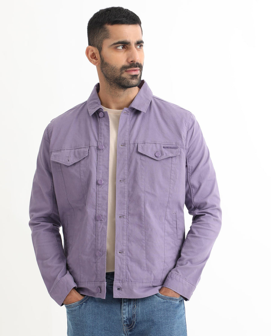 Rare Rabbit Men's Vintago Pastel Purple Cotton Plain Regular Fit Full Sleeve Spread Collar Jacket