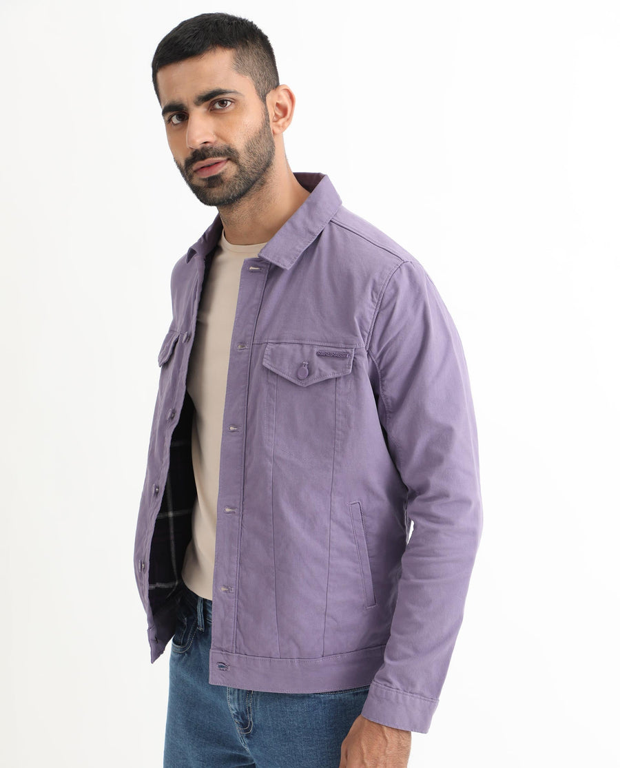 Rare Rabbit Men's Vintago Pastel Purple Cotton Plain Regular Fit Full Sleeve Spread Collar Jacket