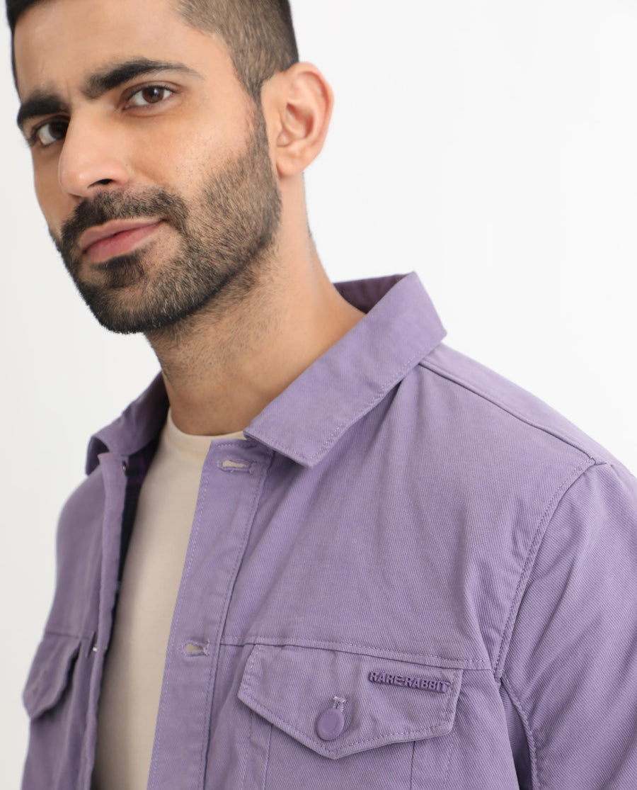 Rare Rabbit Men's Vintago Pastel Purple Cotton Plain Regular Fit Full Sleeve Spread Collar Jacket