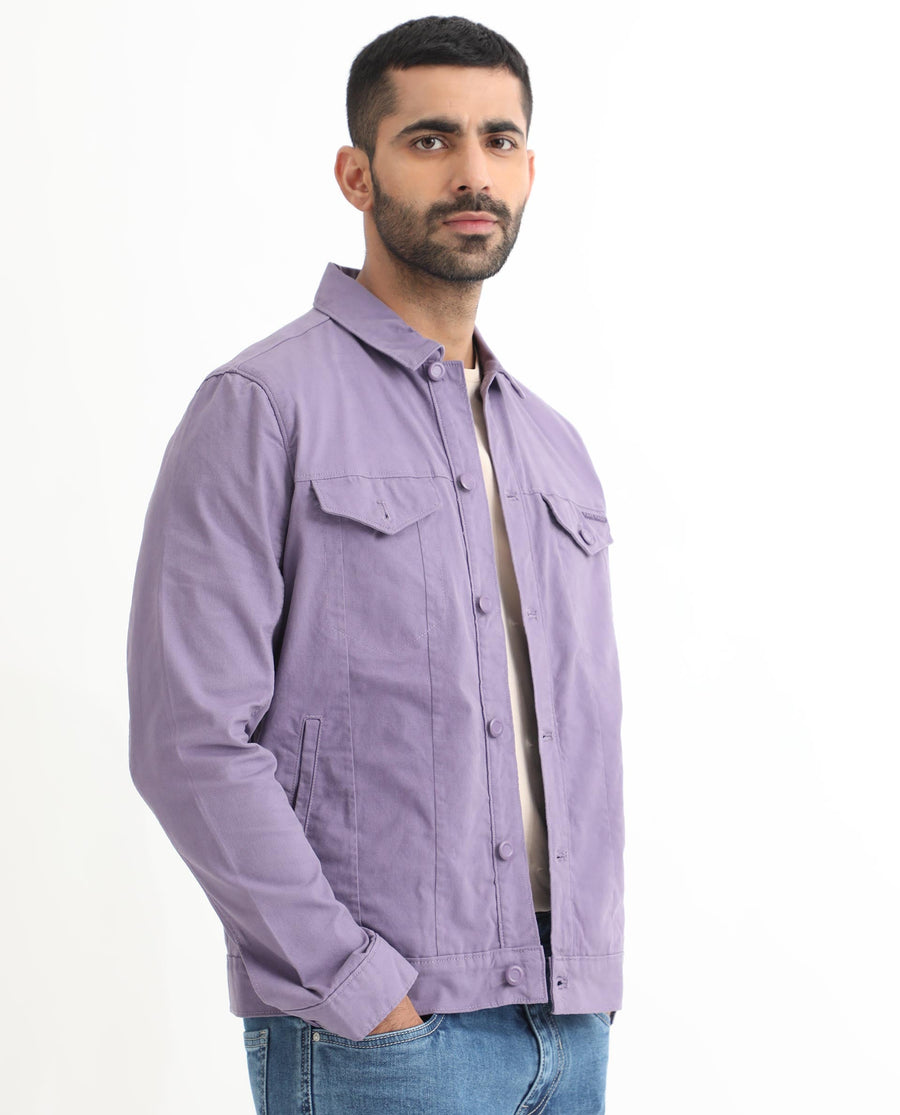 Rare Rabbit Men's Vintago Pastel Purple Cotton Plain Regular Fit Full Sleeve Spread Collar Jacket