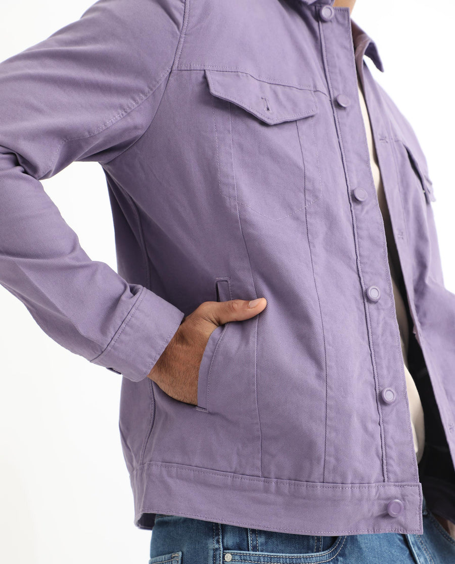Rare Rabbit Men's Vintago Pastel Purple Cotton Plain Regular Fit Full Sleeve Spread Collar Jacket