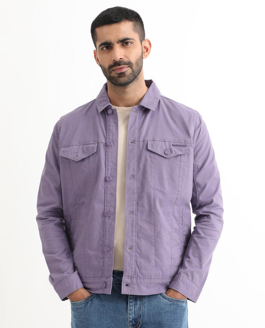Rare Rabbit Men's Vintago Pastel Purple Cotton Plain Regular Fit Full Sleeve Spread Collar Jacket