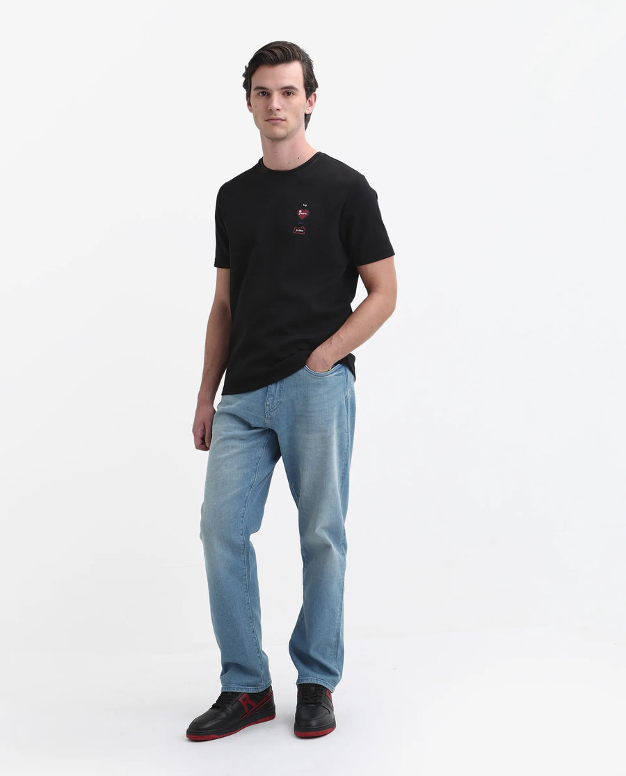 Rare Rabbit Men's Vlad-D Blue Cotton Blend Plain Kurt Carrot Fit Jeans