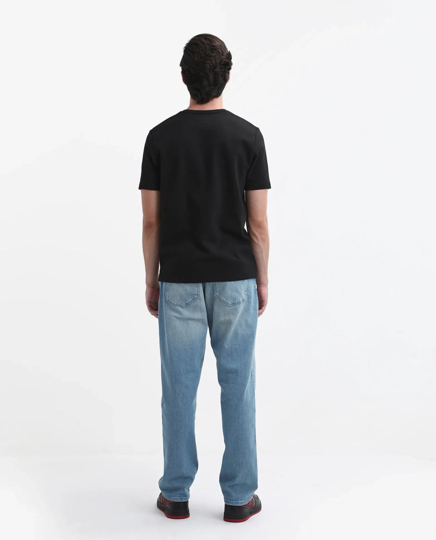 Rare Rabbit Men's Vlad-D Blue Cotton Blend Plain Kurt Carrot Fit Jeans