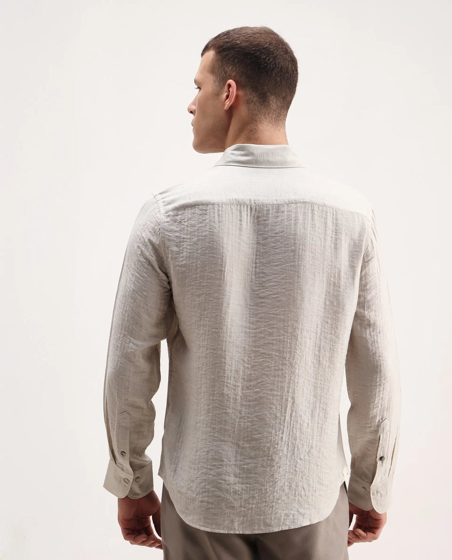 Rare Rabbit Men's Vobrin Dusky Beige Cotton Plain Regular Fit Full Sleeve Collared Shirt