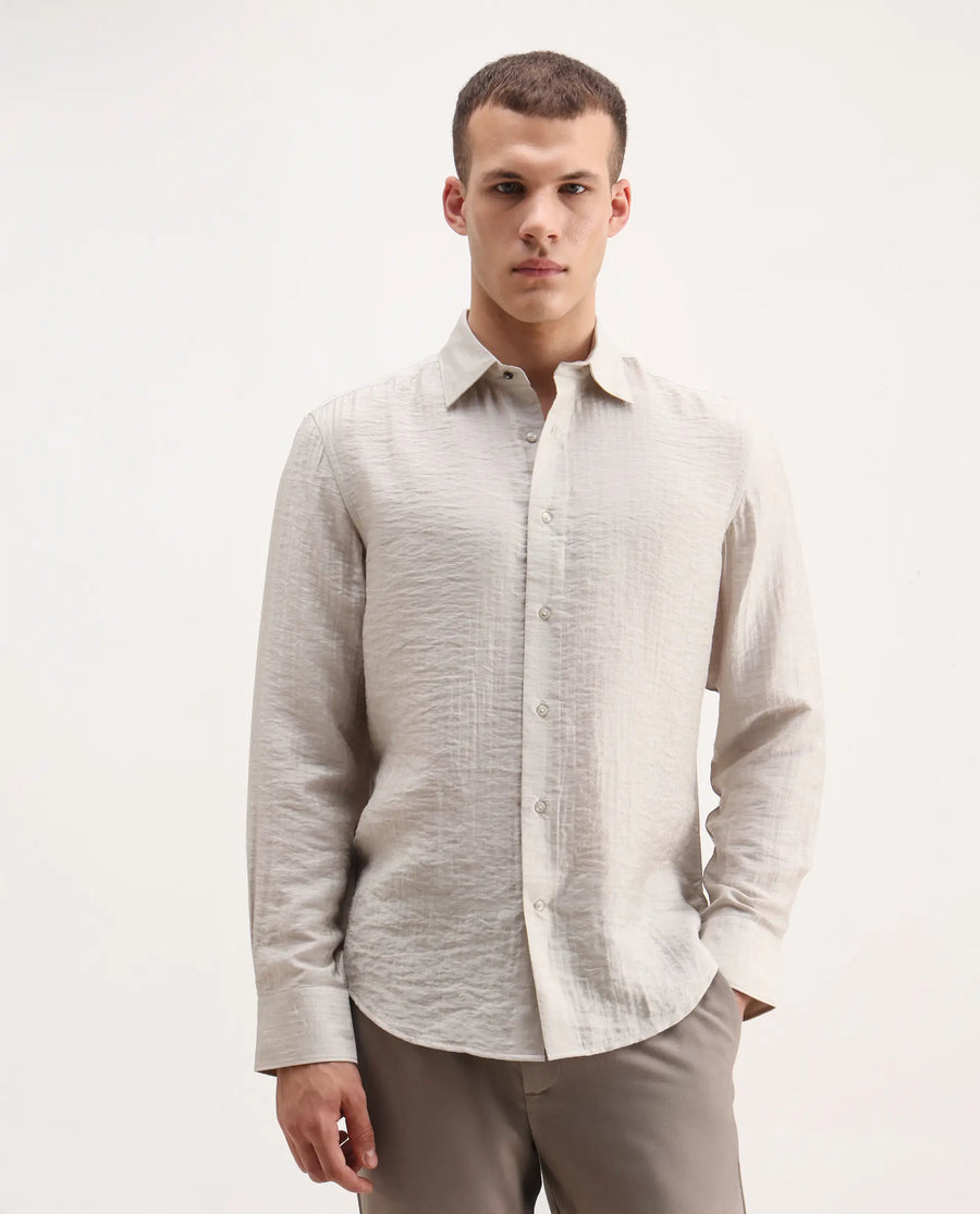 Rare Rabbit Men's Vobrin Dusky Beige Cotton Plain Regular Fit Full Sleeve Collared Shirt