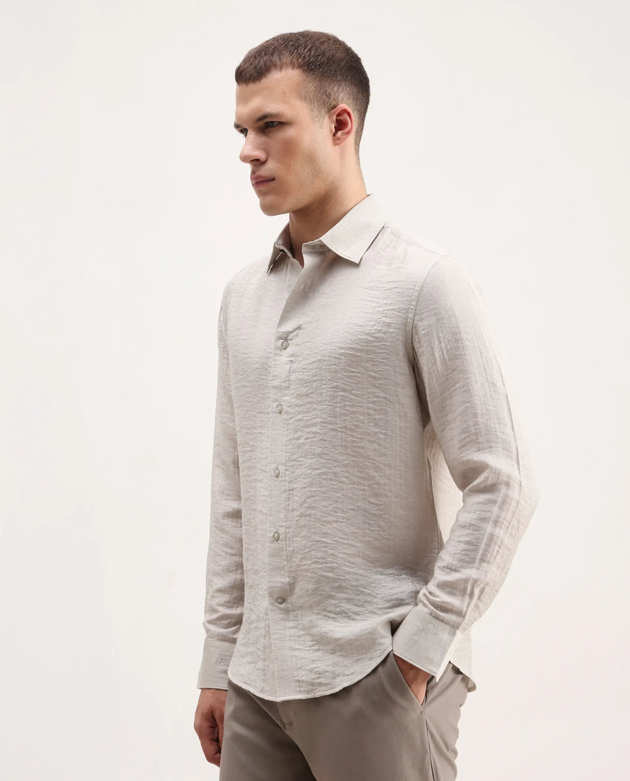 Rare Rabbit Men's Vobrin Dusky Beige Cotton Plain Regular Fit Full Sleeve Collared Shirt