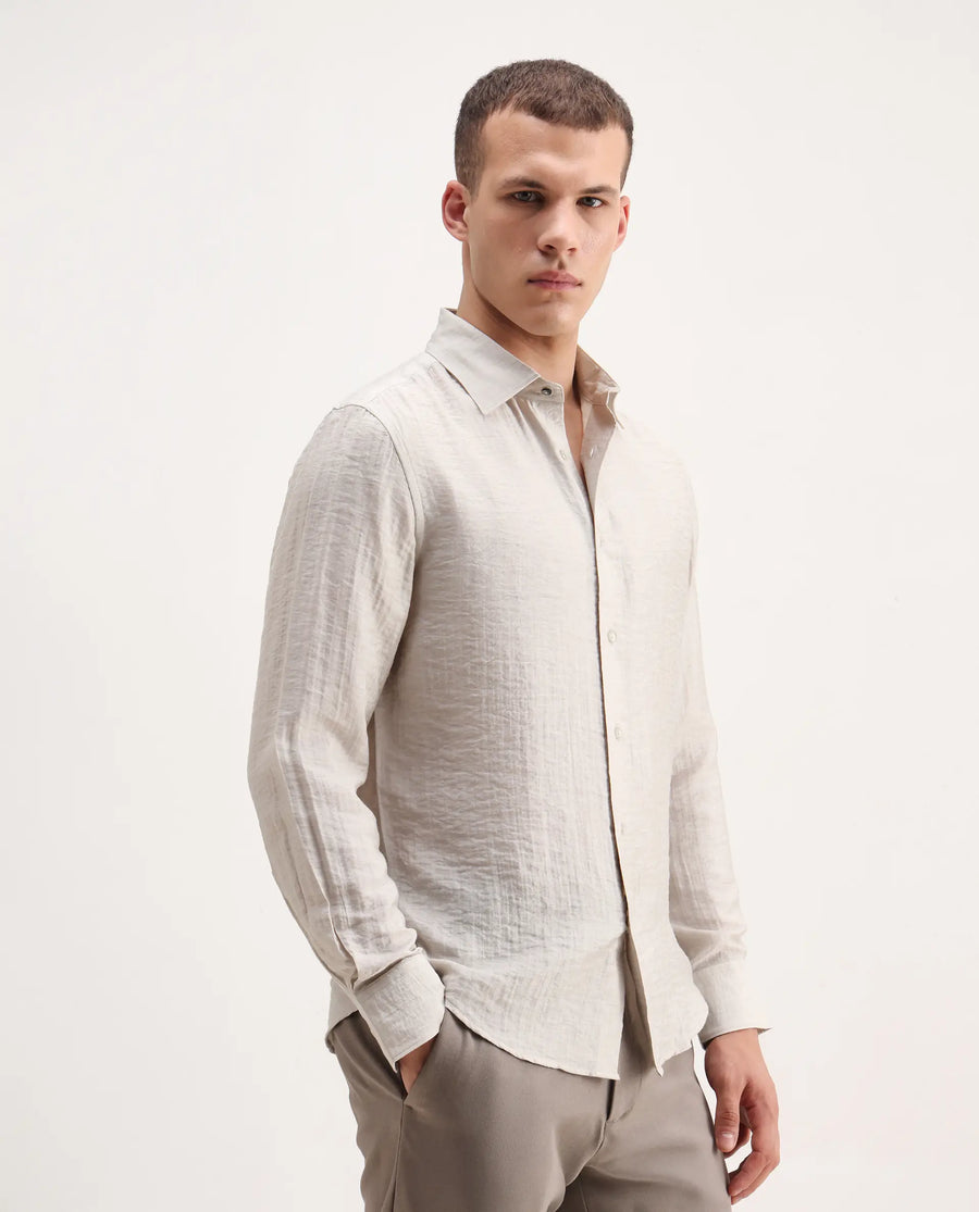 Rare Rabbit Men's Vobrin Dusky Beige Cotton Plain Regular Fit Full Sleeve Collared Shirt