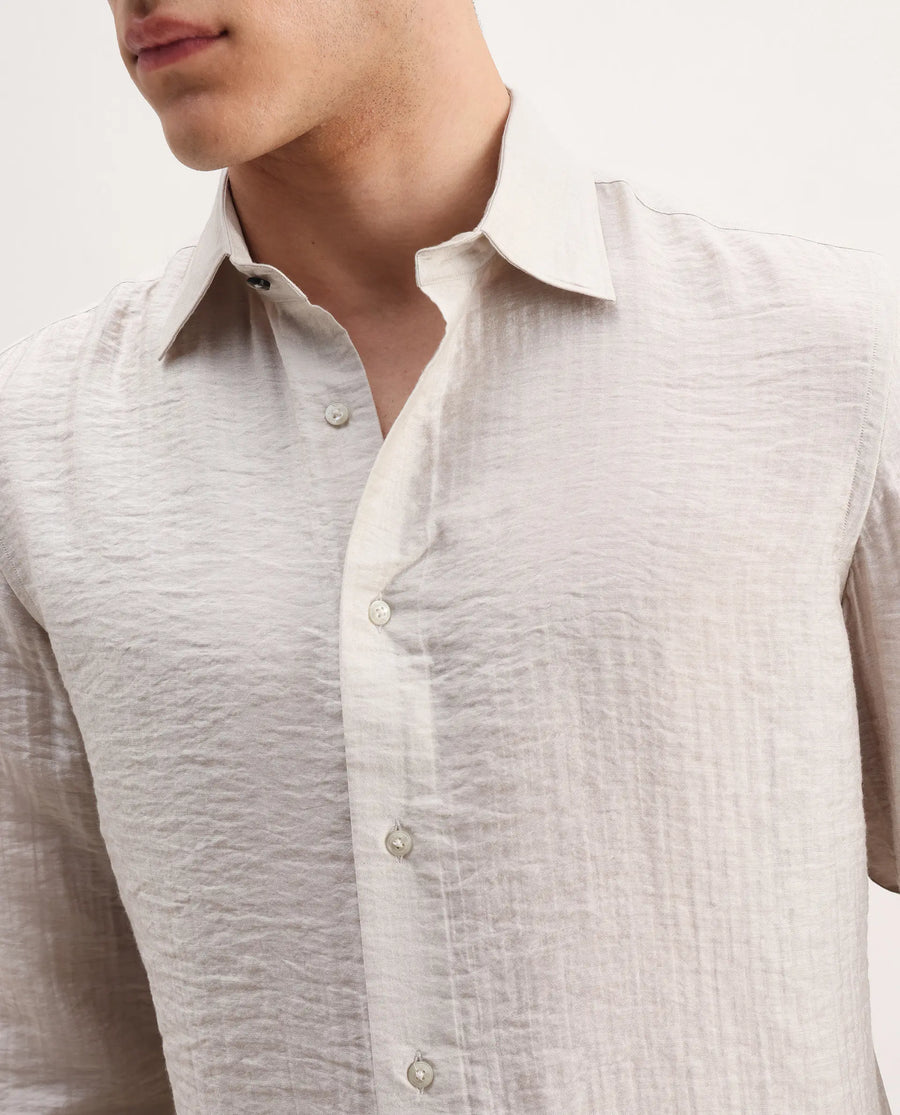 Rare Rabbit Men's Vobrin Dusky Beige Cotton Plain Regular Fit Full Sleeve Collared Shirt
