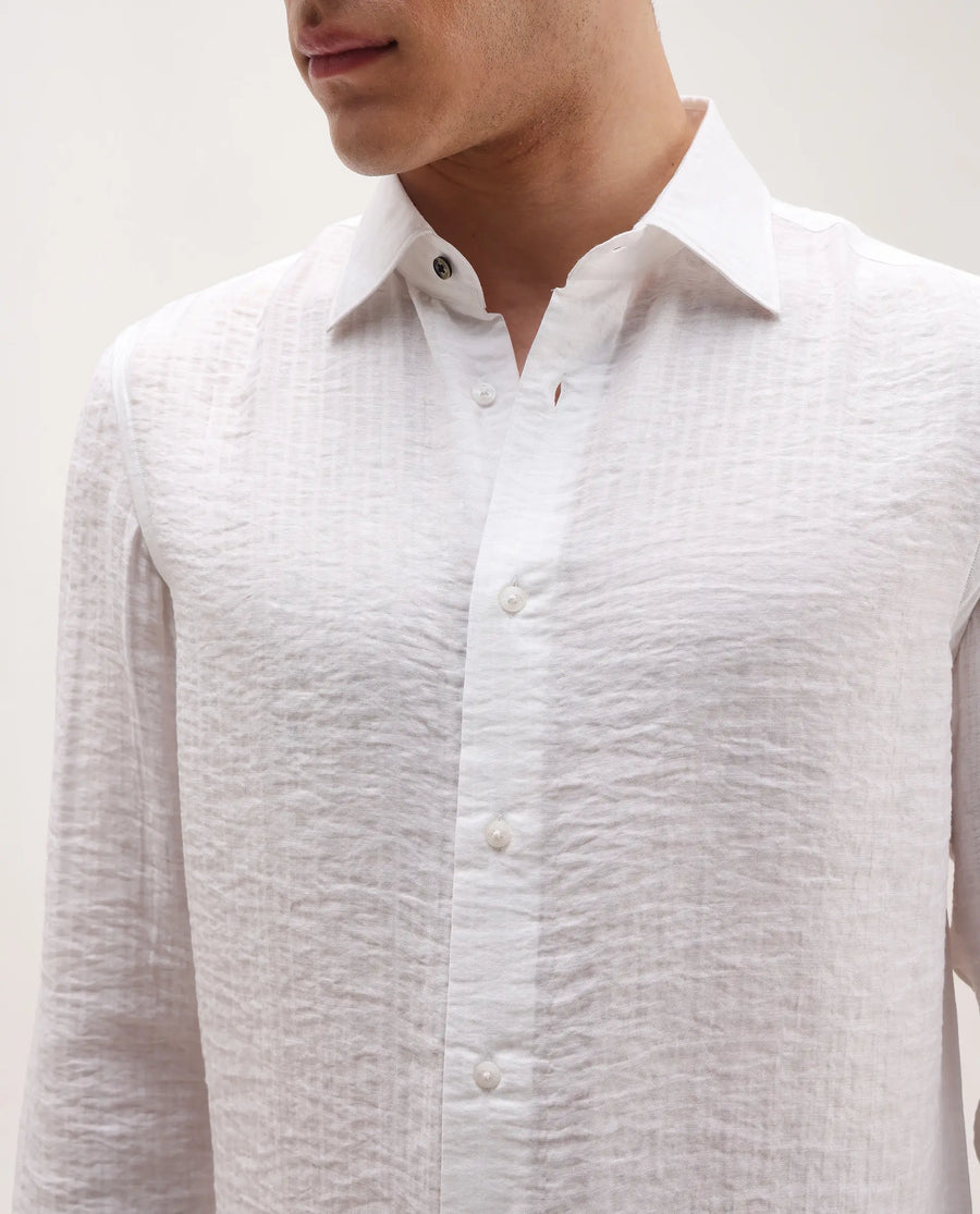 Rare Rabbit Men's Vobrin White Cotton Plain Regular Fit Full Sleeve Collared Shirt