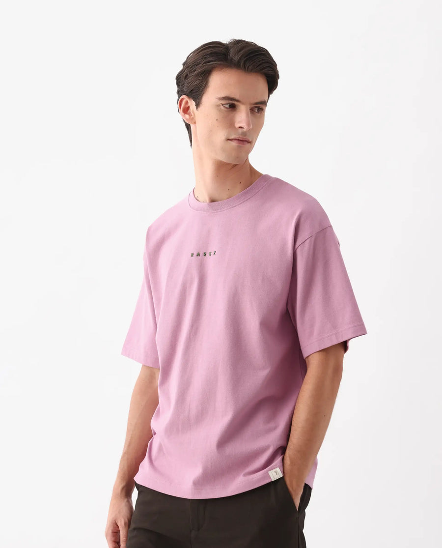 Rare Rabbit Men's Voiz Pink Cotton Graphic Print Oversized Fit Half Sleeve Crew Neck T-Shirt