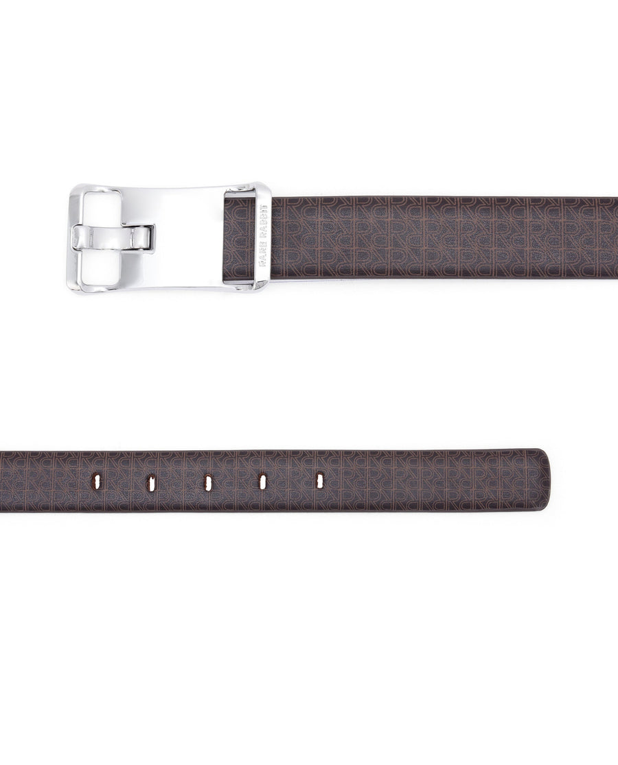 Rare Rabbit Men's Volde Brown Reversible Monogram Print Gun Metal Belt