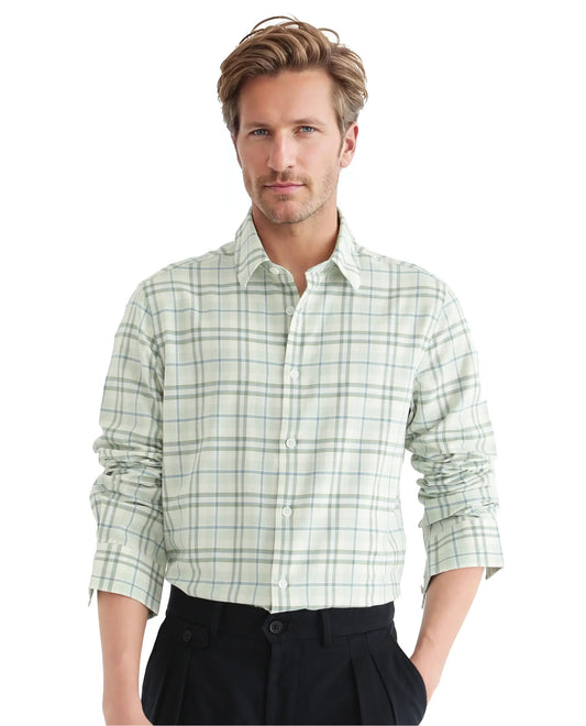 Rare Rabbit Men's Volgos Pastel Green Cotton Checked Print Regular Fit Full Sleeve Collared Shirt