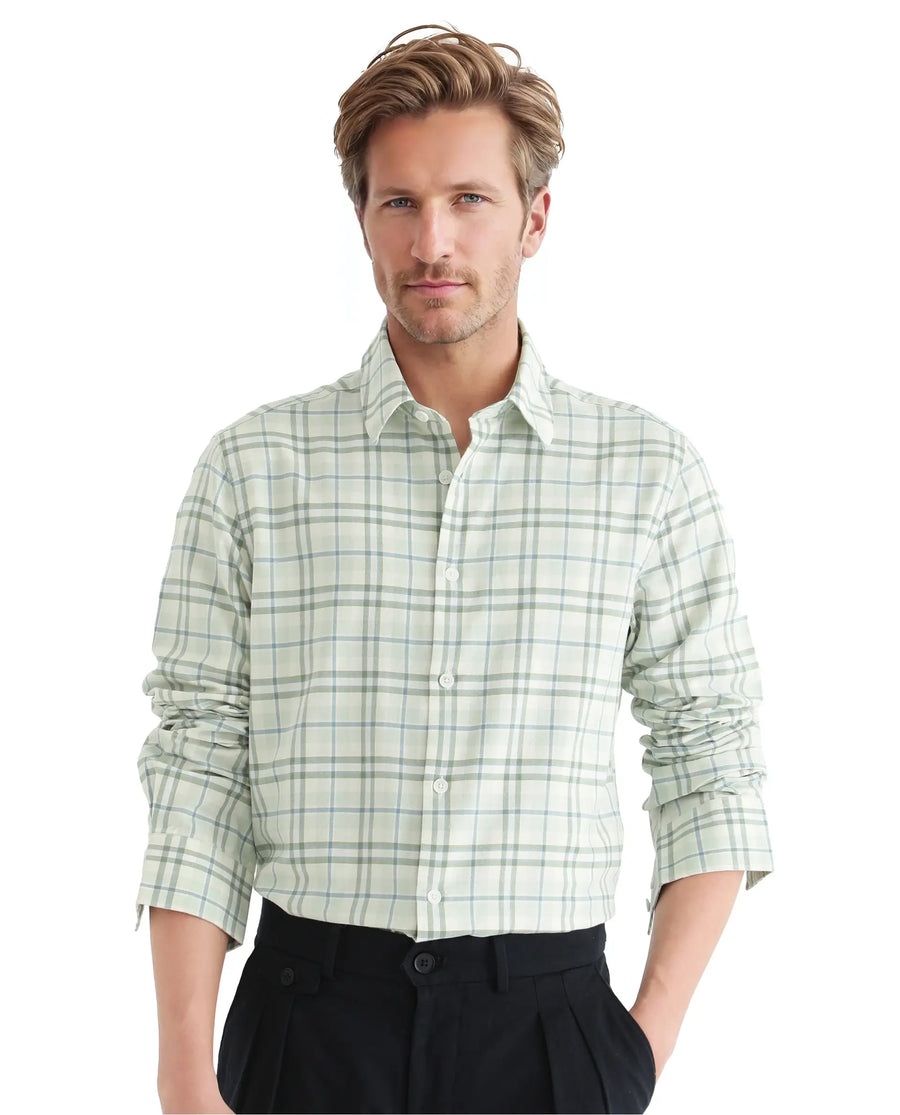 Rare Rabbit Men's Volgos Pastel Green Cotton Checked Print Regular Fit Full Sleeve Collared Shirt
