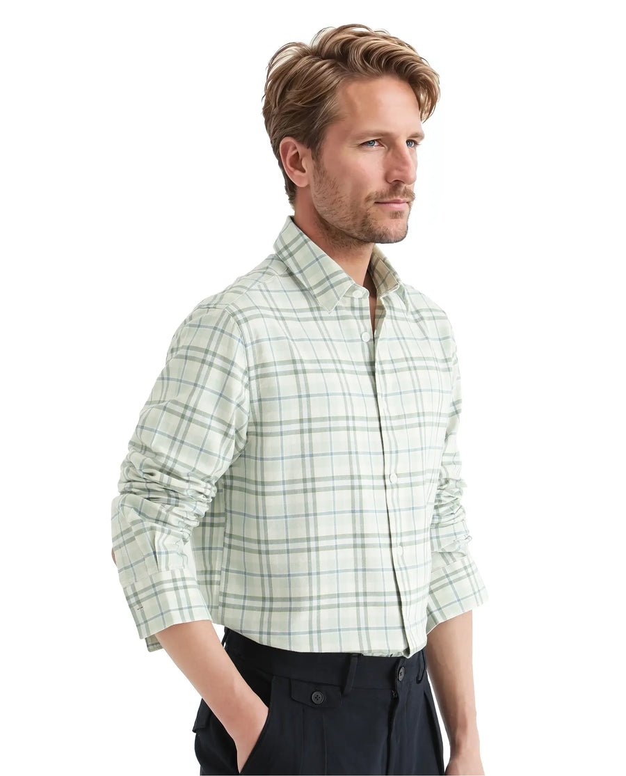 Rare Rabbit Men's Volgos Pastel Green Cotton Checked Print Regular Fit Full Sleeve Collared Shirt