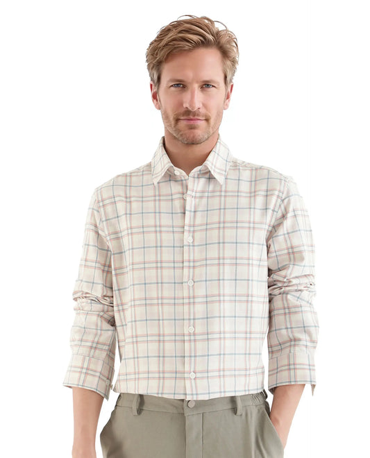 Rare Rabbit Men's Volgos Pastel Pink Cotton Checked Print Regular Fit Full Sleeve Collared Shirt
